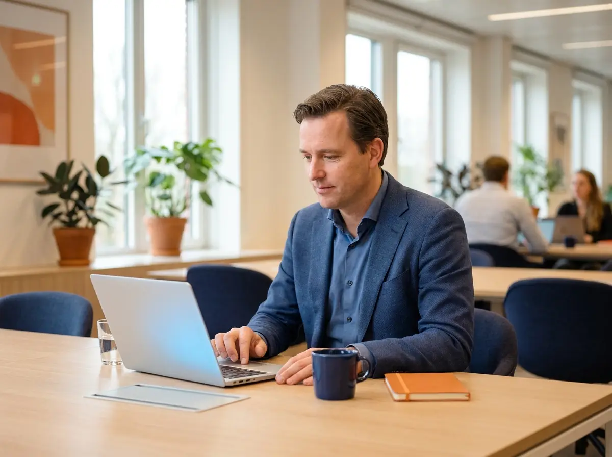 Ondernemer doet in één minuut een aanvraag op de laptop